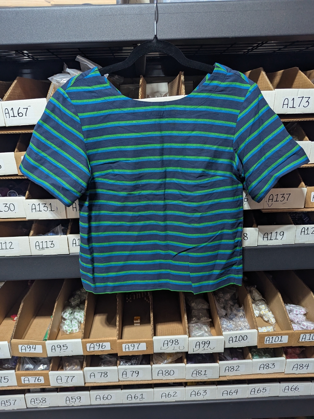 J. Crew Navy Top with Green & Teal Stripes XXS